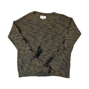 Feel the Piece Olive /‎ Black Lace-Up Sleeve Marled Knit Sweater Women's XS/S